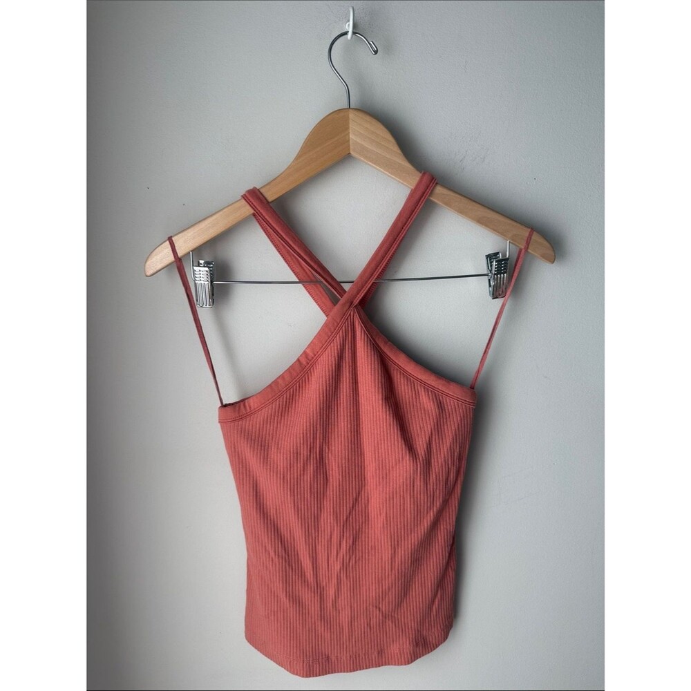 Old Navy Ribbed Crisscross Halter Tank Top Amber Glow Coral Medium